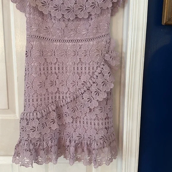 Women’s Lulu's Frill and Grace Lavender Lace Off-the-Shoulder Dress Size Medium - Picture 6 of 12